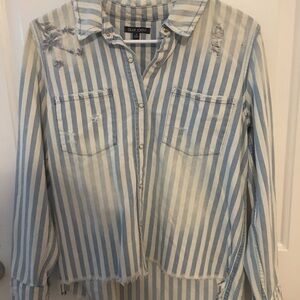 Dear John Distressed Pearl Snap Jean Shirt Small EUC!